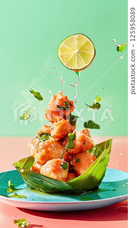 Experience the vibrant flavors of Otak-Otak with fresh lime and herbs in this street food delight Experience the vibrant flavors of Otak-Otak with fresh lime and herbs in this street food delight 125958089