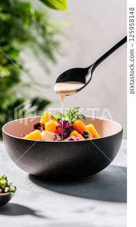 Motion-infused capture of Kerabu Mangga with tangy lime dressing on vibrant salad in Malaysia 125958148