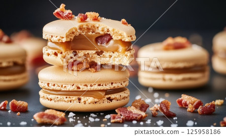 Delicious French Macaroons with Caramel Filling and Pecan Toppings Perfect for Dessert Lovers and Sweet Treat Enthusiasts Healthy Dessert Concept Delicious French Macaroons with Caramel Filling and Pecan Toppings Perfect for Dessert Lovers and Sweet Treat Enthusiasts Healthy Dessert Concept 125958186