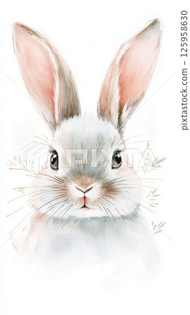 Adorable fluffy rabbit with large ears and expressive eyes, showcasing its playful nature in a charming portrait, perfect for cute pet lovers, funny pet concept 125958630