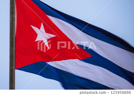 Cuba Flag Waving on flagpole Cuba Flag Waving on flagpole 125958898