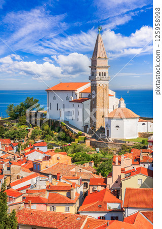 Piran, Slovenia. Aerial view of Piran old city on Adriatic Sea 125958998