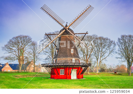 Copenhagen, Denmark. Kastelsmollen, historic windmill located within Kastellet. Copenhagen, Denmark. Kastelsmollen, historic windmill located within Kastellet. 125959034