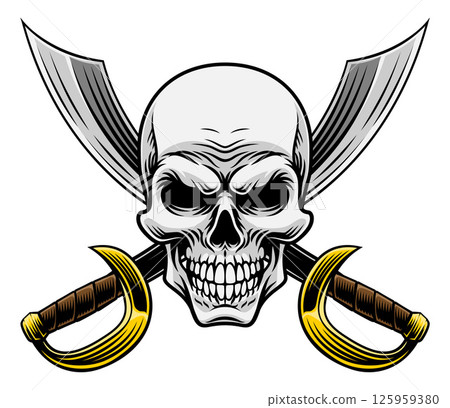 Skull Pirate Crossbones Cross Cutlass Swords 125959380