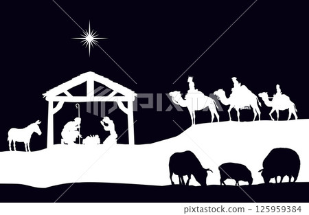 Christmas Nativity Scene Bethlehem Manger Wise Men 125959384