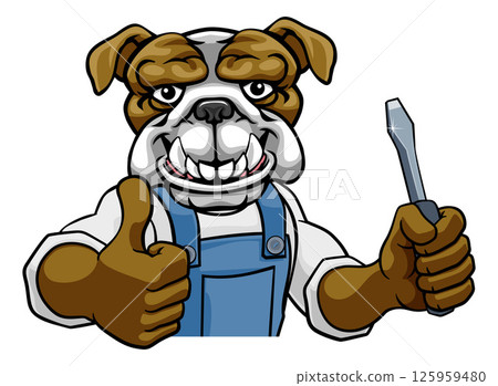 Bulldog Electrician Handyman Holding Screwdriver 125959480