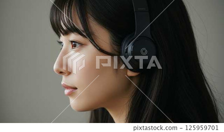 Woman listening to music with headphones 3 125959701