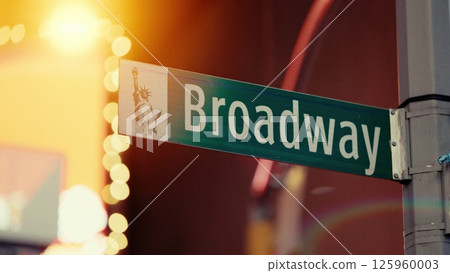 Broadway street sign in Manhattan, New York City, featuring Statue of Liberty Broadway street sign in Manhattan, New York City, featuring Statue of Liberty 125960003