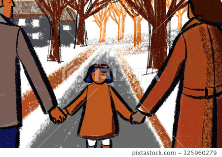 Family Walk in a Beautiful Winter Wonderland Cherished Moments Together and Bonds 125960279