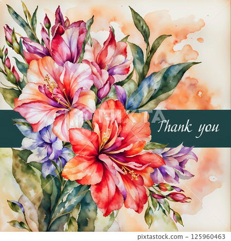 A Beautiful and Elegant Floral Thank You Card Design Featuring Vibrant Watercolor Flowers 125960463