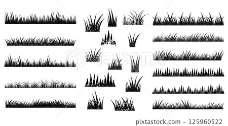 Long and short vector tufts of grass in black color with texture in flat style 125960522