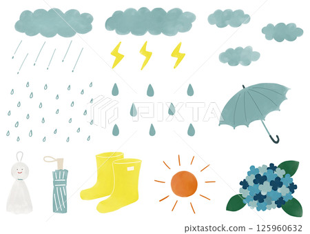 雨季手繪插圖集 125960632