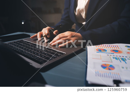 Expert woman asian female people review data number costing managerial account prepare monthly actual cost variance report at tax audit office. ESG sheet budget control ERP process service project. 125960759