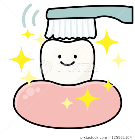 A vector illustration of a tooth decay prevention program featuring healthy teeth and brushing with a toothbrush A vector illustration of a tooth decay prevention program featuring healthy teeth and brushing with a toothbrush 125961104