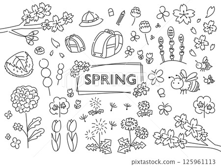 Spring hand drawn illustration set 125961113