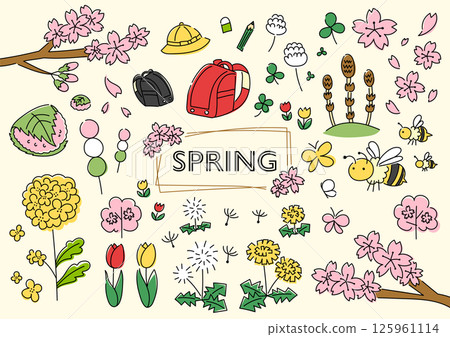 Spring hand drawn illustration set 125961114