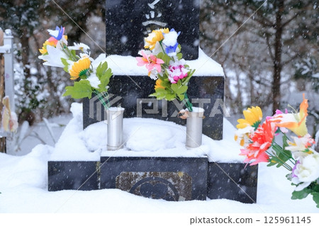 墓碑和白雪覆蓋的佛花 墓碑和白雪覆蓋的佛花 125961145