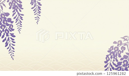 Flowing purple wisteria flowers and soft cream background 125961282