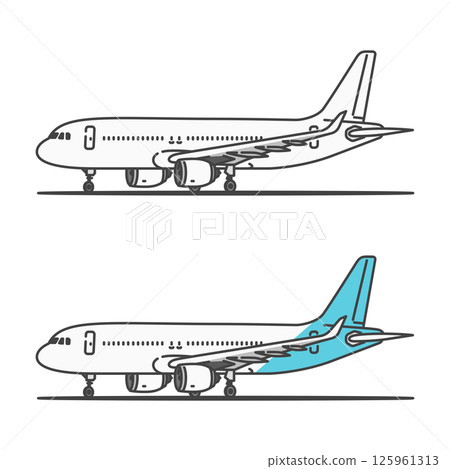 插畫資料：國內旅行、國內航班、短程客機/飛機、停在坡道上（免費換色OK！） 125961313