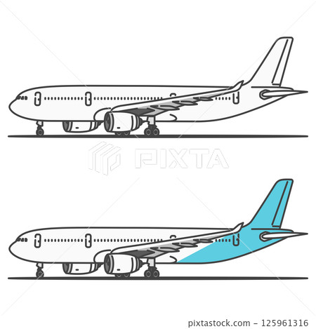 Illustration material: Overseas travel, international flights, long-distance passenger planes/airplanes, parked on the ramp (free color change OK!) Illustration material: Overseas travel, international flights, long-distance passenger planes/airplanes, parked on the ramp (free color change OK!) 125961316