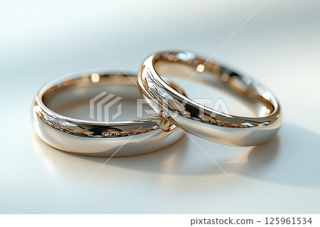 Pair of white gold wedding rings on a white background. Pair of white gold wedding rings on a white background. 125961534