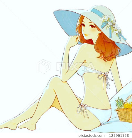 穿著泳衣戴帽子的女人 穿著泳衣戴帽子的女人 125961558