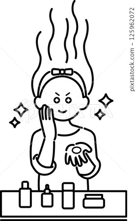 熱衷於皮膚護理的女性插圖(僅畫線) 熱衷於皮膚護理的女性插圖(僅畫線) 125962072