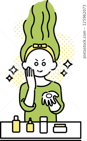 一位熱衷於皮膚護理的女性的插圖 一位熱衷於皮膚護理的女性的插圖 125962073