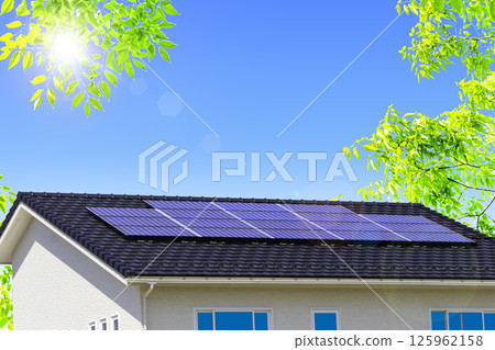 生態形象‗擁有新鮮綠植和太陽能發電系統以及天空的生態住宅 125962158