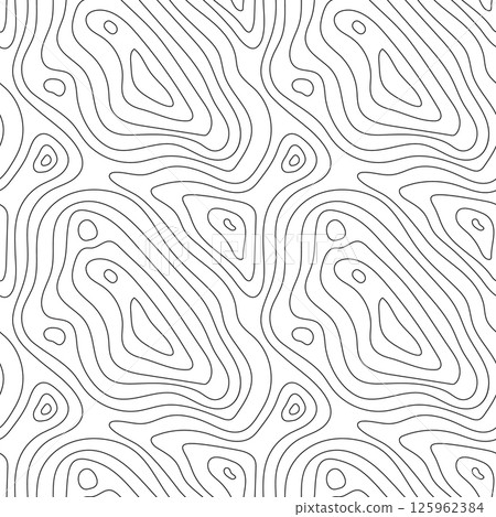 Seamless topographic map texture. Line topography map contour background, geographic grid. Mountain hiking trail over terrain. 125962384