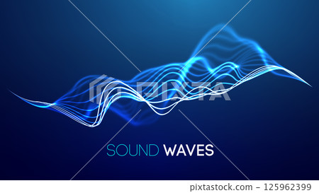 Sound waves on blue background. Curve radio wave digital signal. Digital technology background. 125962399