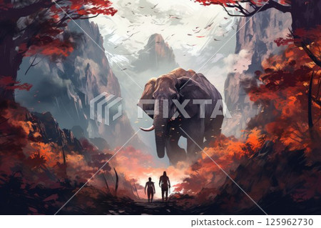Gargantuan giants roaming the mountains - Generative AI 125962730