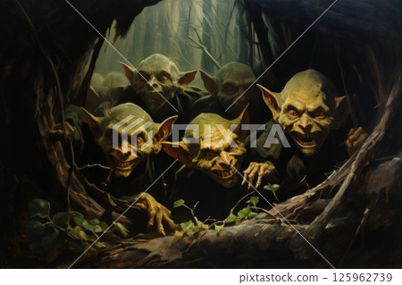 Mischievous goblins lurking in shadowy corners - Generative AI 125962739