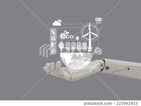 AI Technology for a Greener Future in promoting eco-friendly practices, balancing carbon emissions, and supporting renewable energy sources for a sustainable world. 125962915