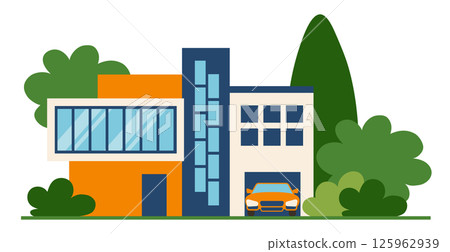 Suburban house. Private house in flat design style Suburban house. Private house in flat design style 125962939