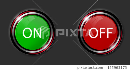 On Off switches, white with 3d effect, with red and green background, vector illustration On Off switches, white with 3d effect, with red and green background, vector illustration 125963173
