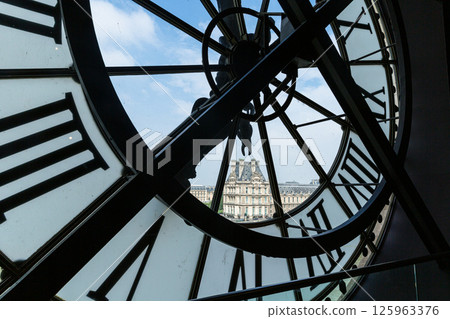 View of the Louvre, visible through the huge clock of the Museum de Orsay View of the Louvre, visible through the huge clock of the Museum de Orsay 125963376