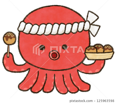 Illustration of a cute octopus holding takoyaki Illustration of a cute octopus holding takoyaki 125963598