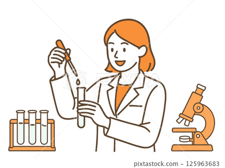 實驗期間的女性研究員和科學設備 實驗期間的女性研究員和科學設備 125963683