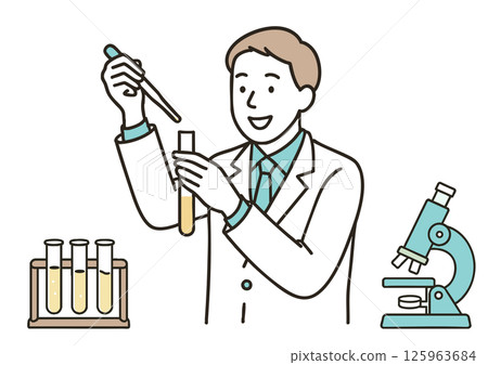 實驗期間的男性研究員和科學設備 實驗期間的男性研究員和科學設備 125963684