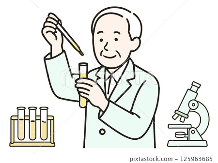實驗期間的高級男性研究員和科學設備 125963685