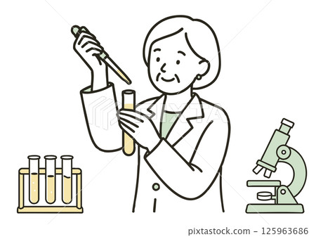實驗期間的高級女性研究員和科學設備 實驗期間的高級女性研究員和科學設備 125963686