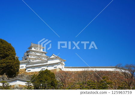 Himeji Castle shining in the morning sun under a clear sky 125963759