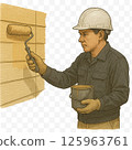 Exterior wall painting work: Undercoat and top coat 125963761