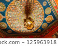 painted ceiling with floral pattern in the Restaurant in Mosque of Paris 125963918