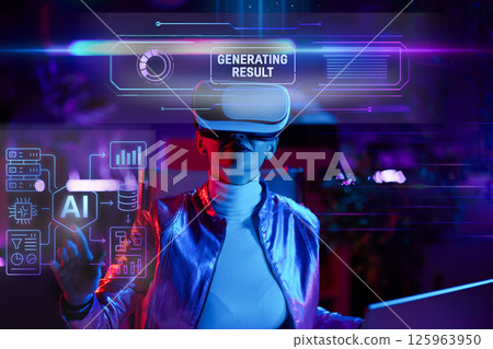 trendy business woman in digital cyber world in office 125963950
