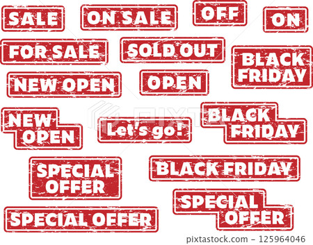 A set of faded stamps with the English words SALE and OPEN, perfect for flyers and posters. 125964046