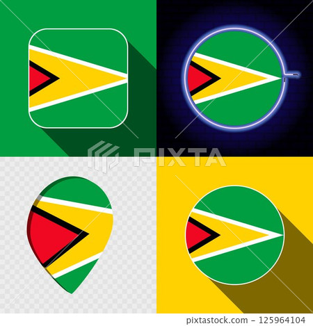 Set of modern icons with the national flag of Guyana. 125964104
