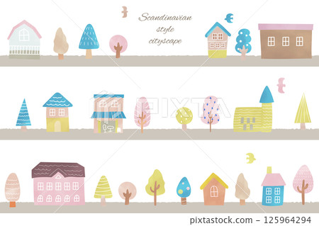 一組水彩北歐風街景插畫 125964294
