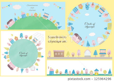 具有水彩畫風格的斯堪的納維亞風格城市景觀插畫模板 具有水彩畫風格的斯堪的納維亞風格城市景觀插畫模板 125964296